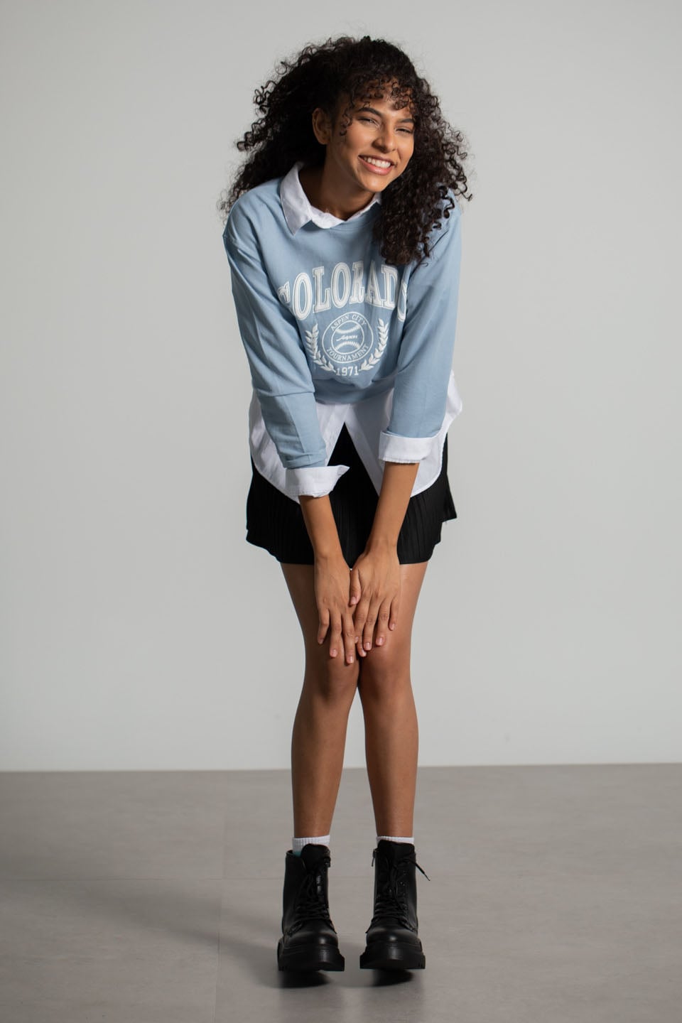 Colorado Baskılı Kısa Sweatshirt - Buz Mavisi