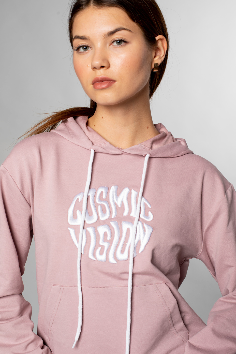 Cosmic Vision Nakışlı Kapüşonlu Sweatshirt-Gül