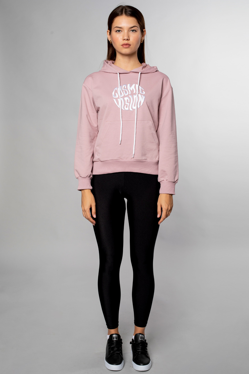 Cosmic Vision Nakışlı Kapüşonlu Sweatshirt-Gül
