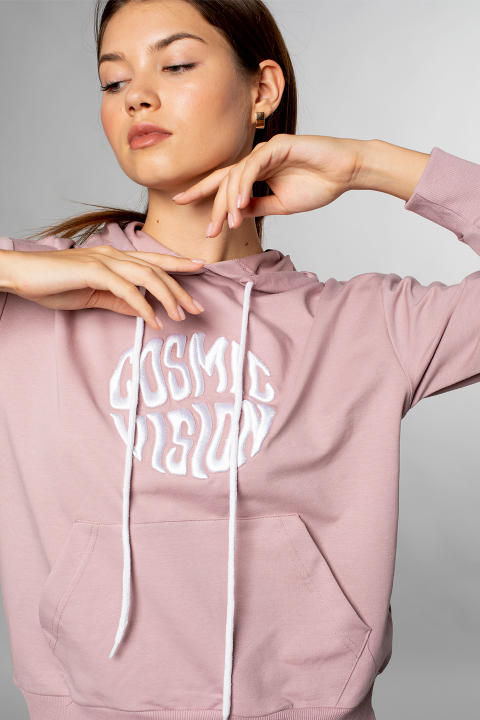 Cosmic Vision Nakışlı Kapüşonlu Sweatshirt-Gül