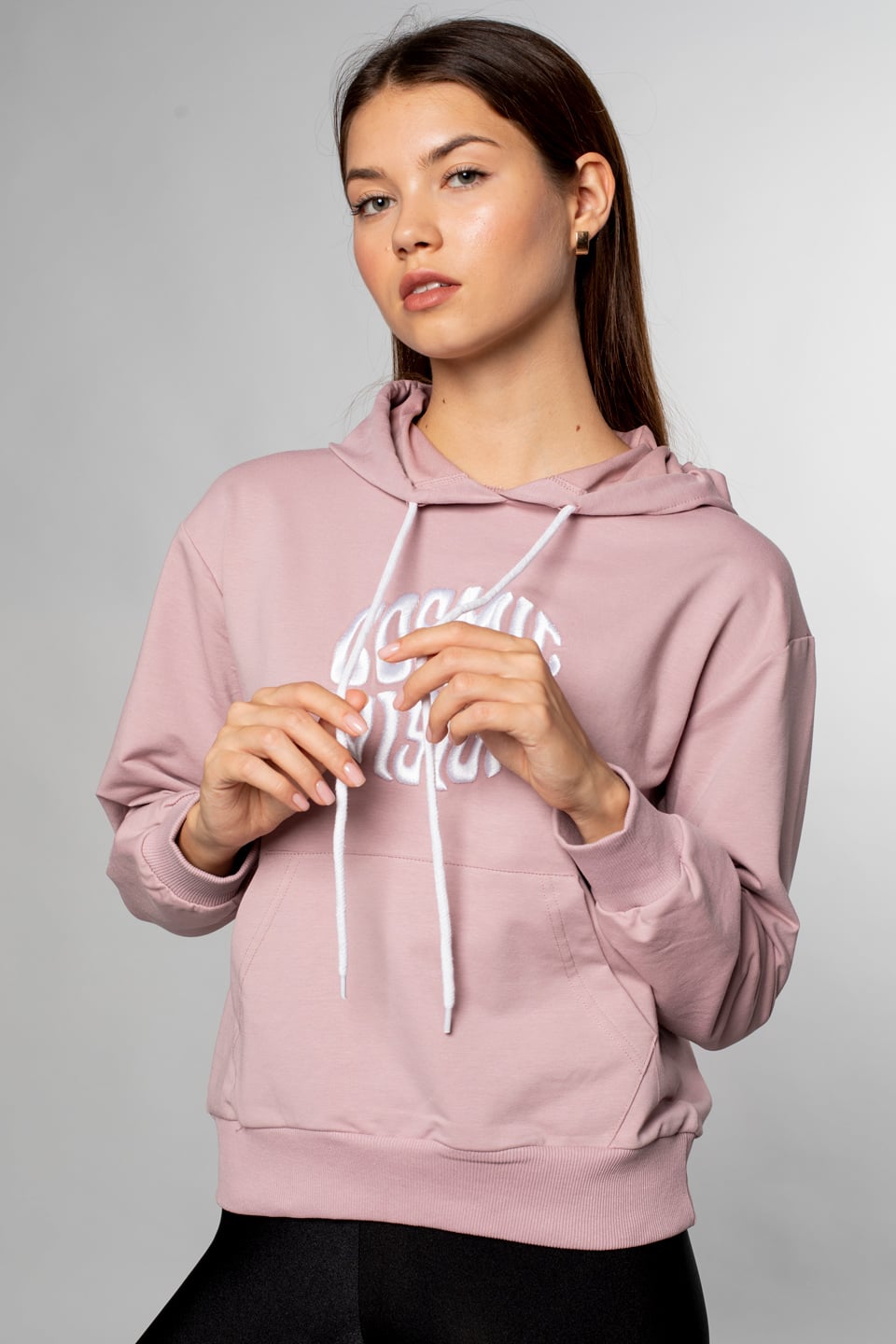 Cosmic Vision Nakışlı Kapüşonlu Sweatshirt-Gül