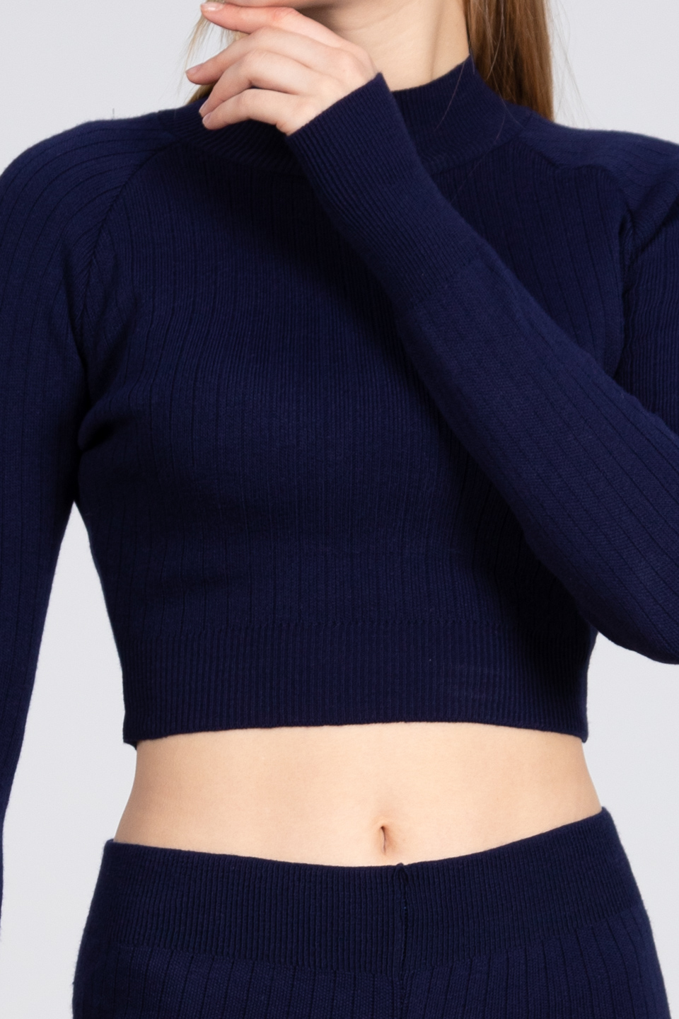 Crop kazak pantolon triko takım-6478 Lacivert