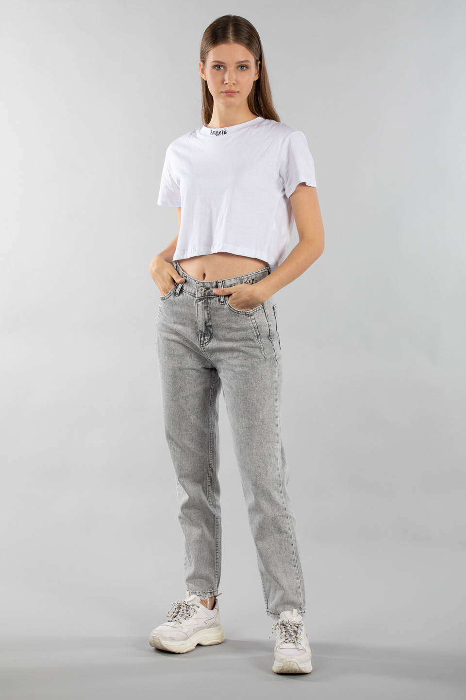 Crop sırtı angels baskılı t-shirt-4036 Beyaz