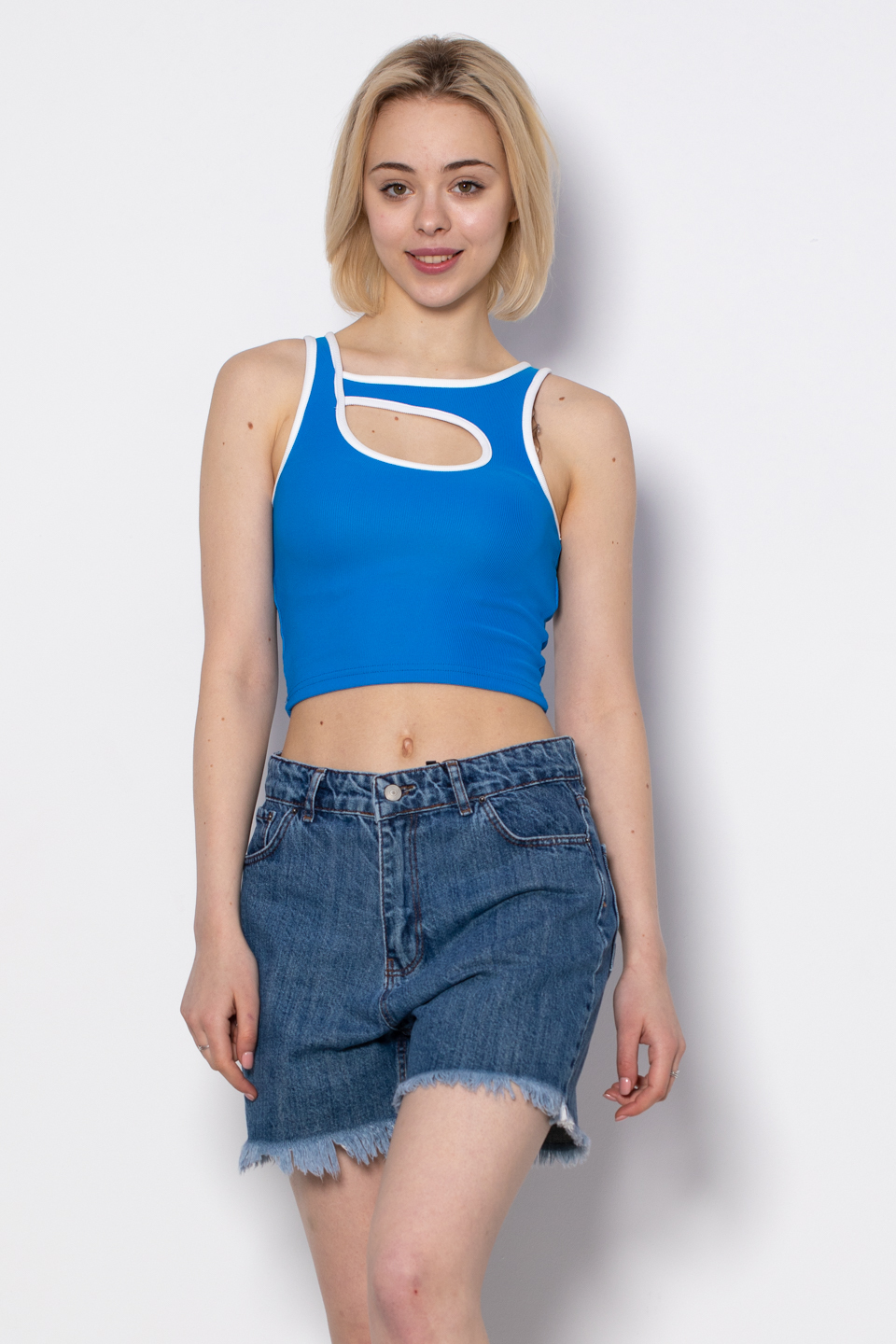 Damla dekolteli biyeli body-5281 Mavi
