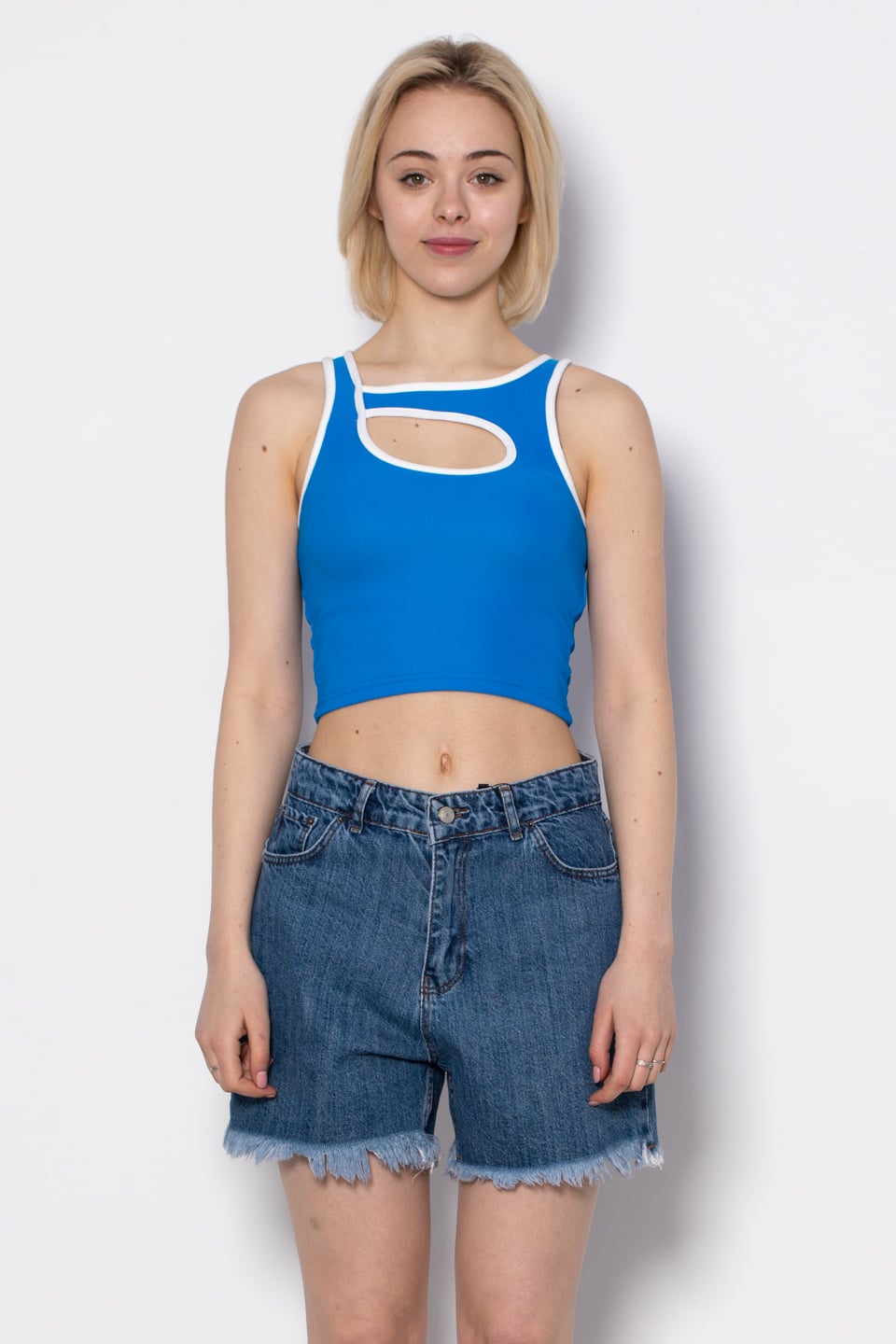 Damla dekolteli biyeli body-5281 Mavi