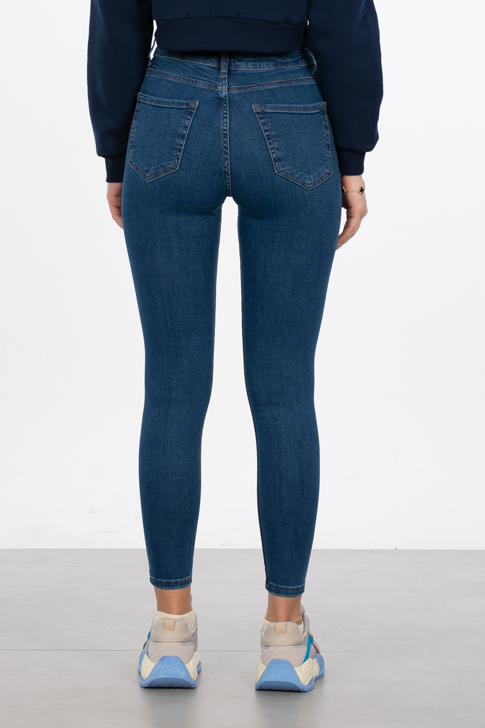 Dar paça denim pantolon-1381 Mavi