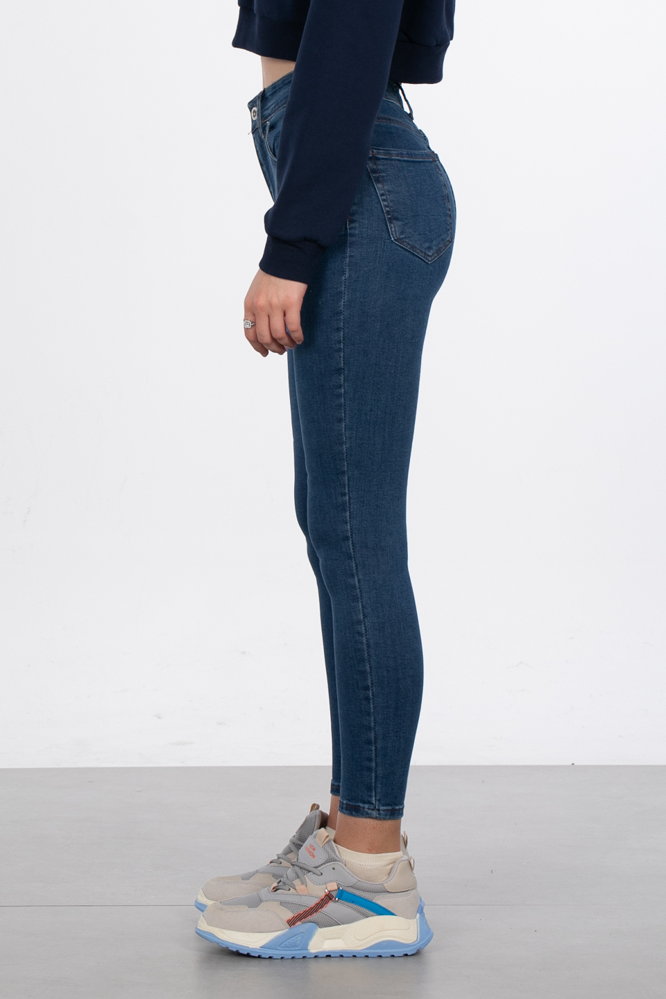 Dar paça denim pantolon-1381 Mavi