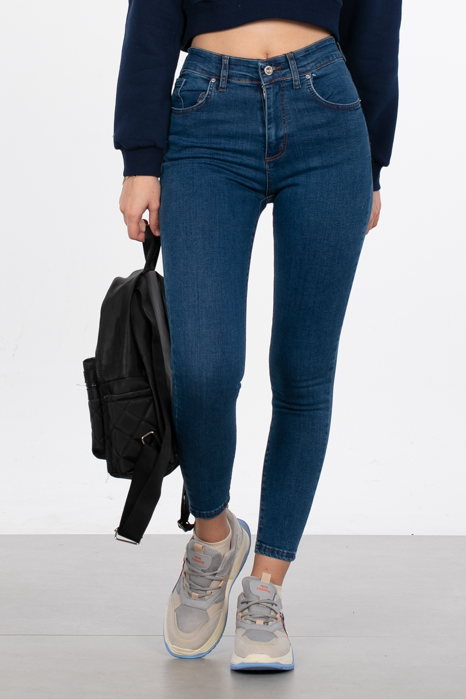Dar paça denim pantolon-1381 Mavi