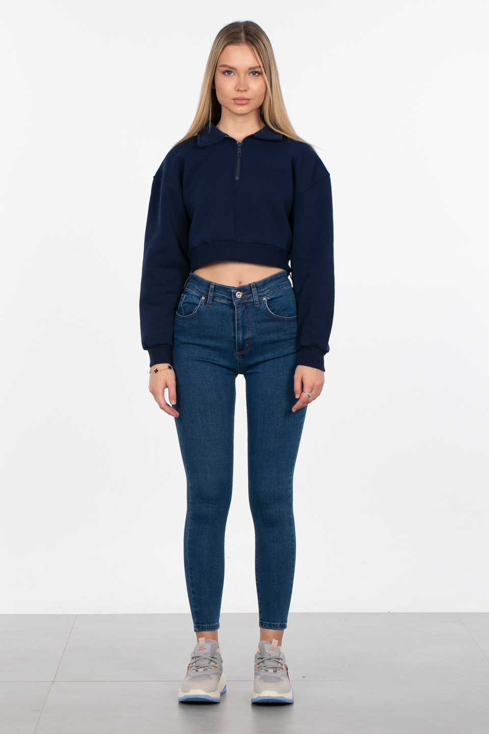 Dar paça denim pantolon-1381 Mavi
