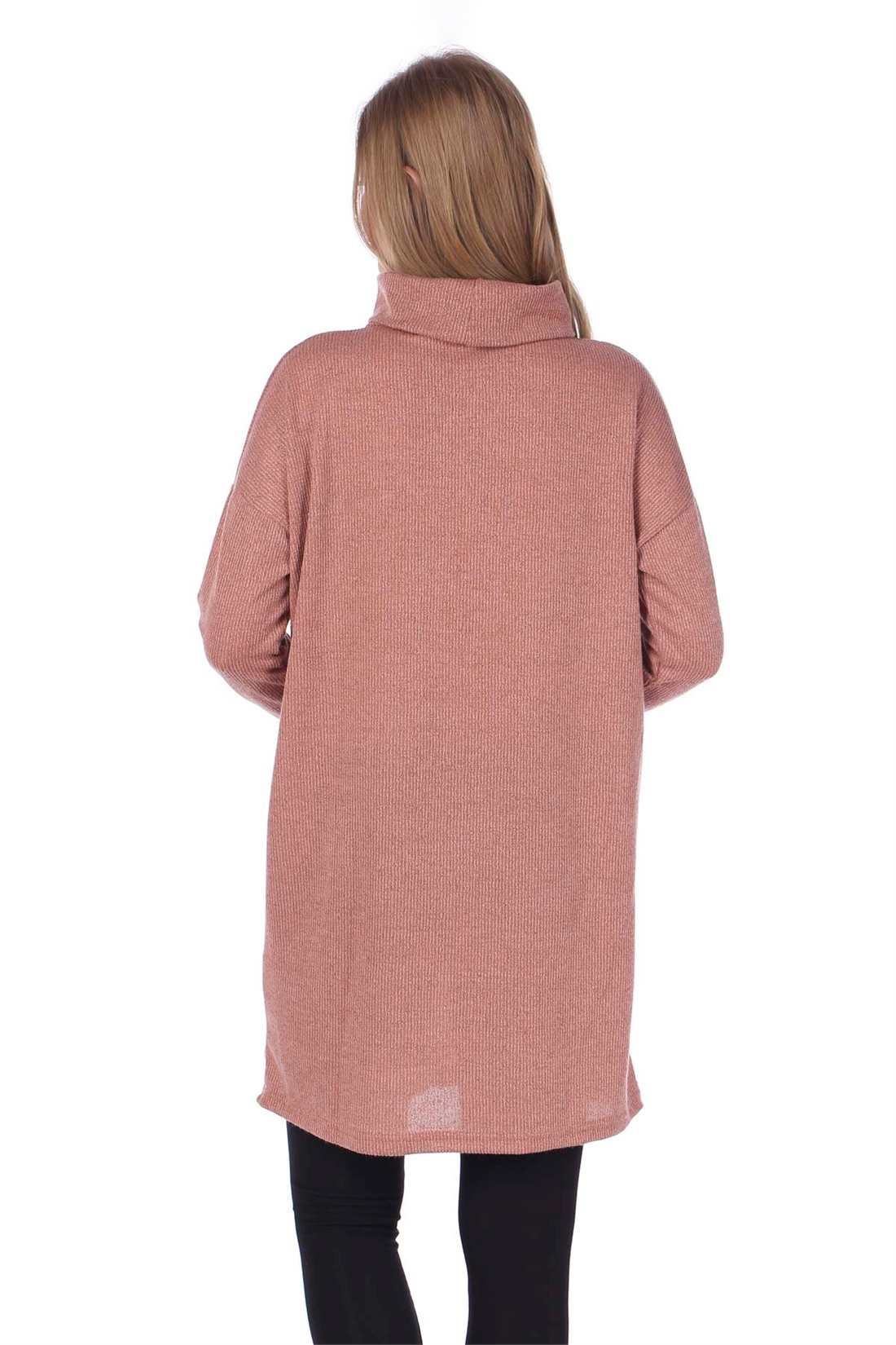 Degaje Yaka Triko Tunik-Pudra