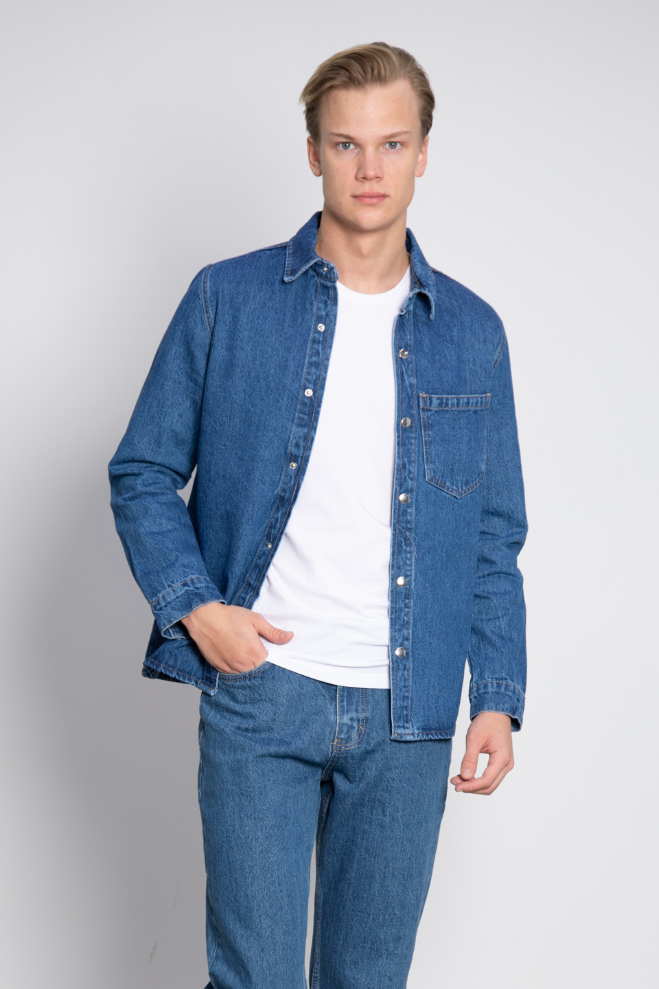 Denim gömlek-AG133 Mavi Tint