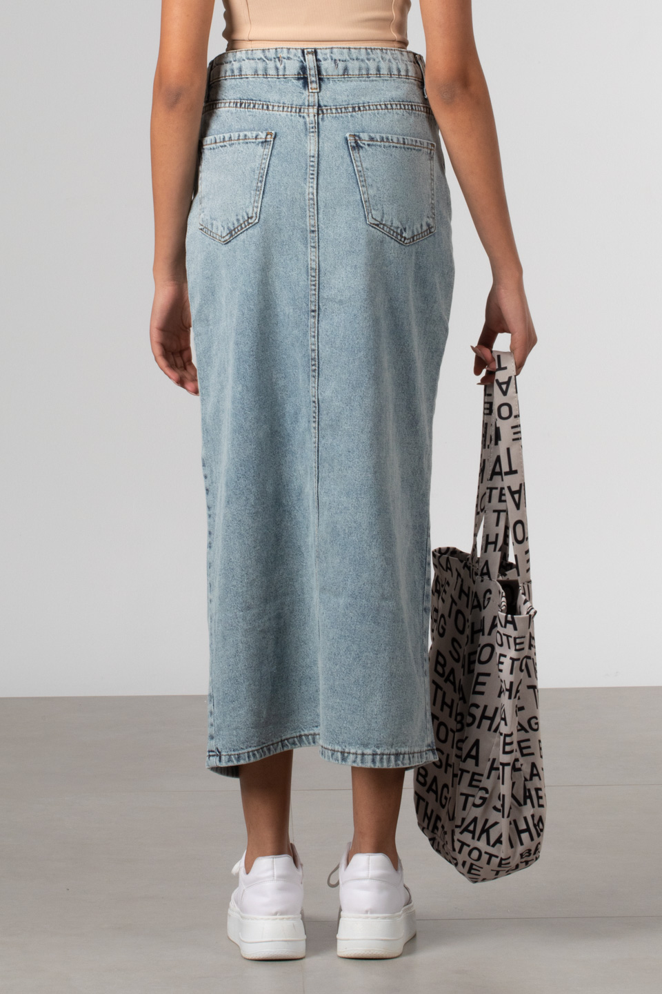 Denim önü yırtmaçlı etek-6129 Mavi K.Y.
