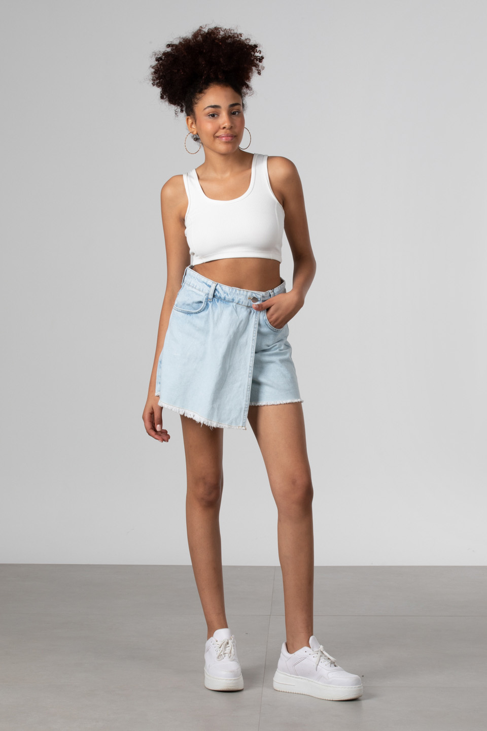 Denim şort etek-1022 Buz Mavi