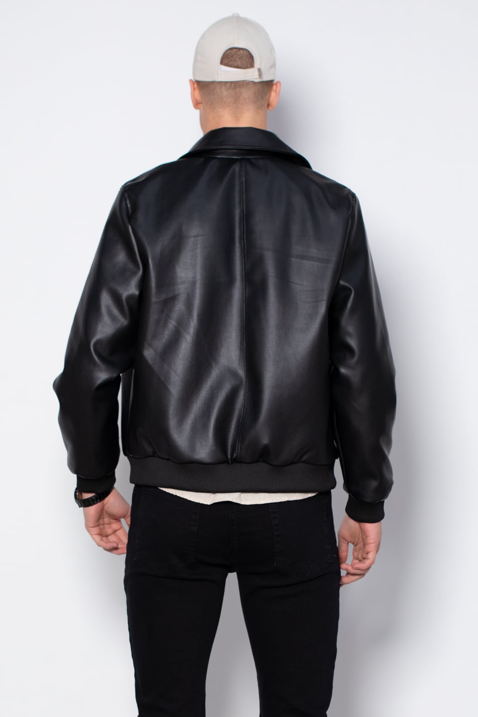 Deri görünümlü ceket-765 Siyah