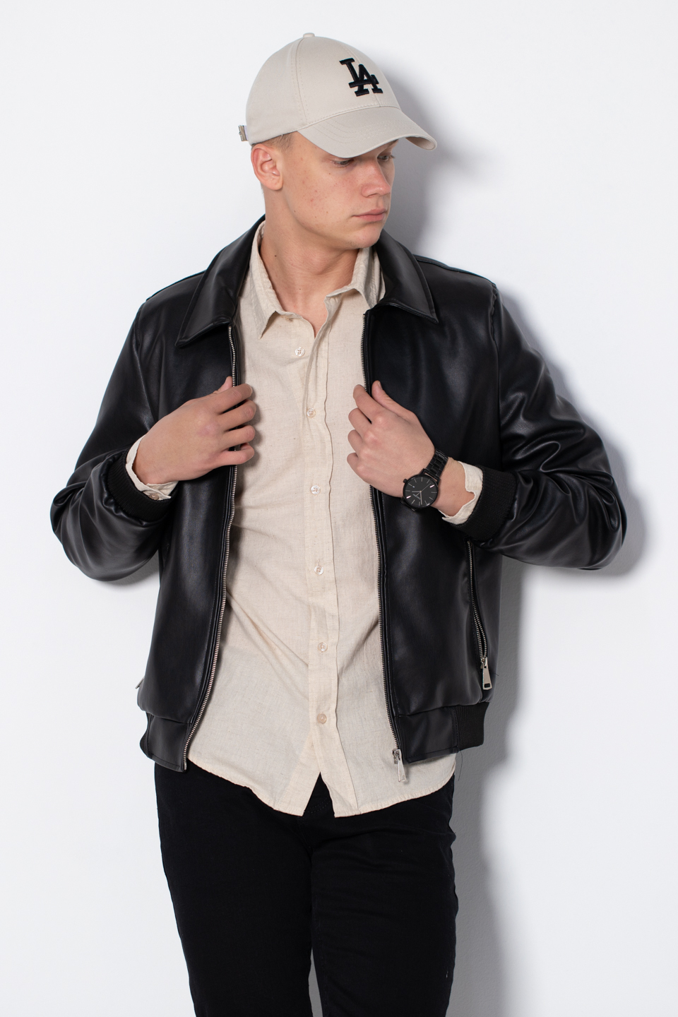 Deri görünümlü ceket-765 Siyah