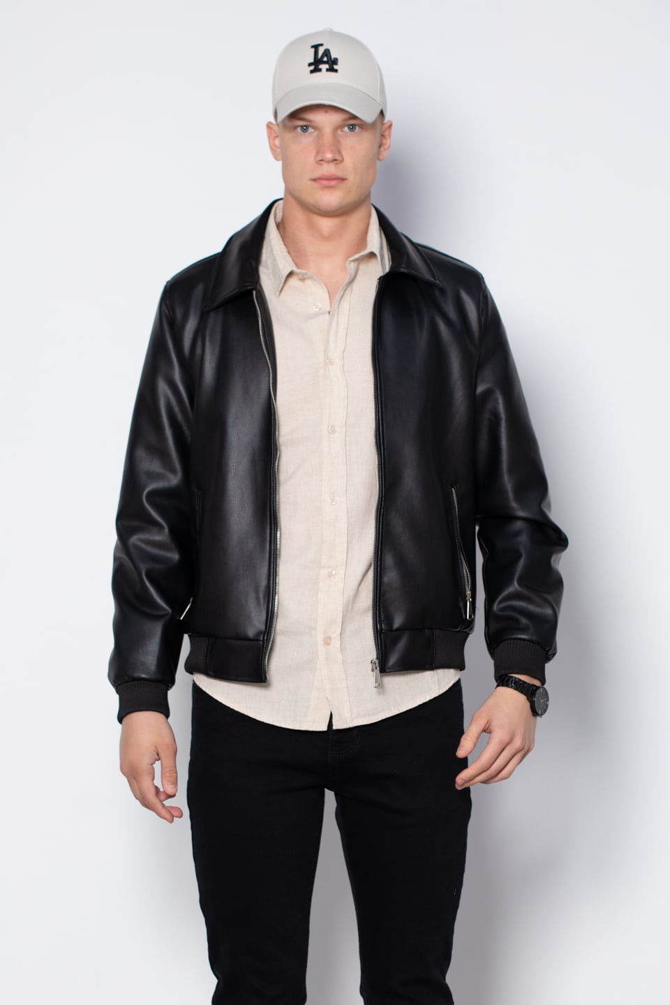 Deri görünümlü ceket-765 Siyah