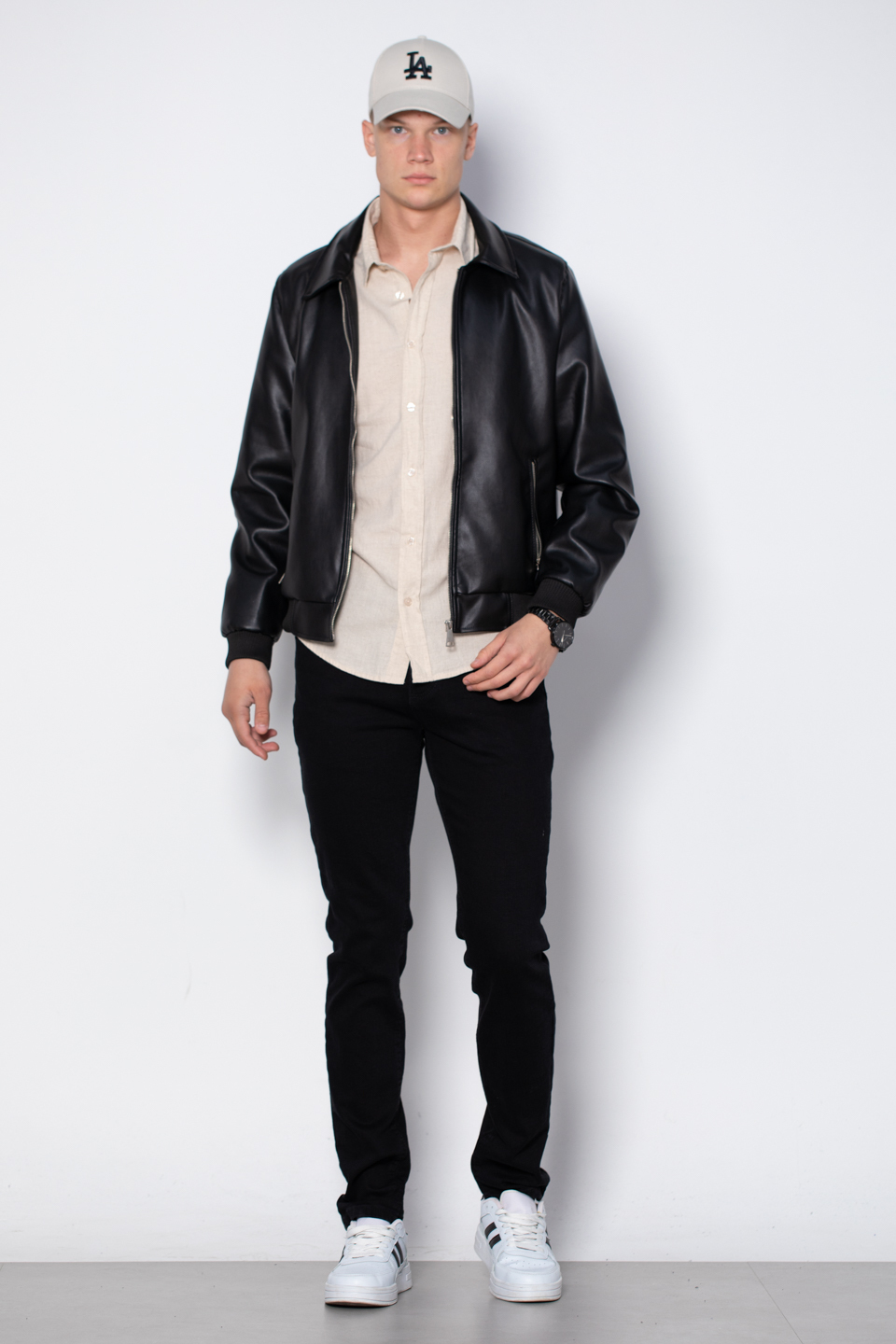 Deri görünümlü ceket-765 Siyah