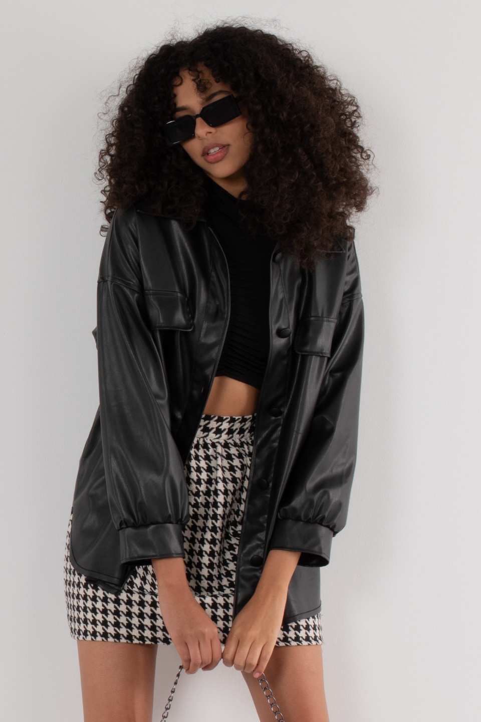 Deri görünümlü gömlek-6249 Siyah