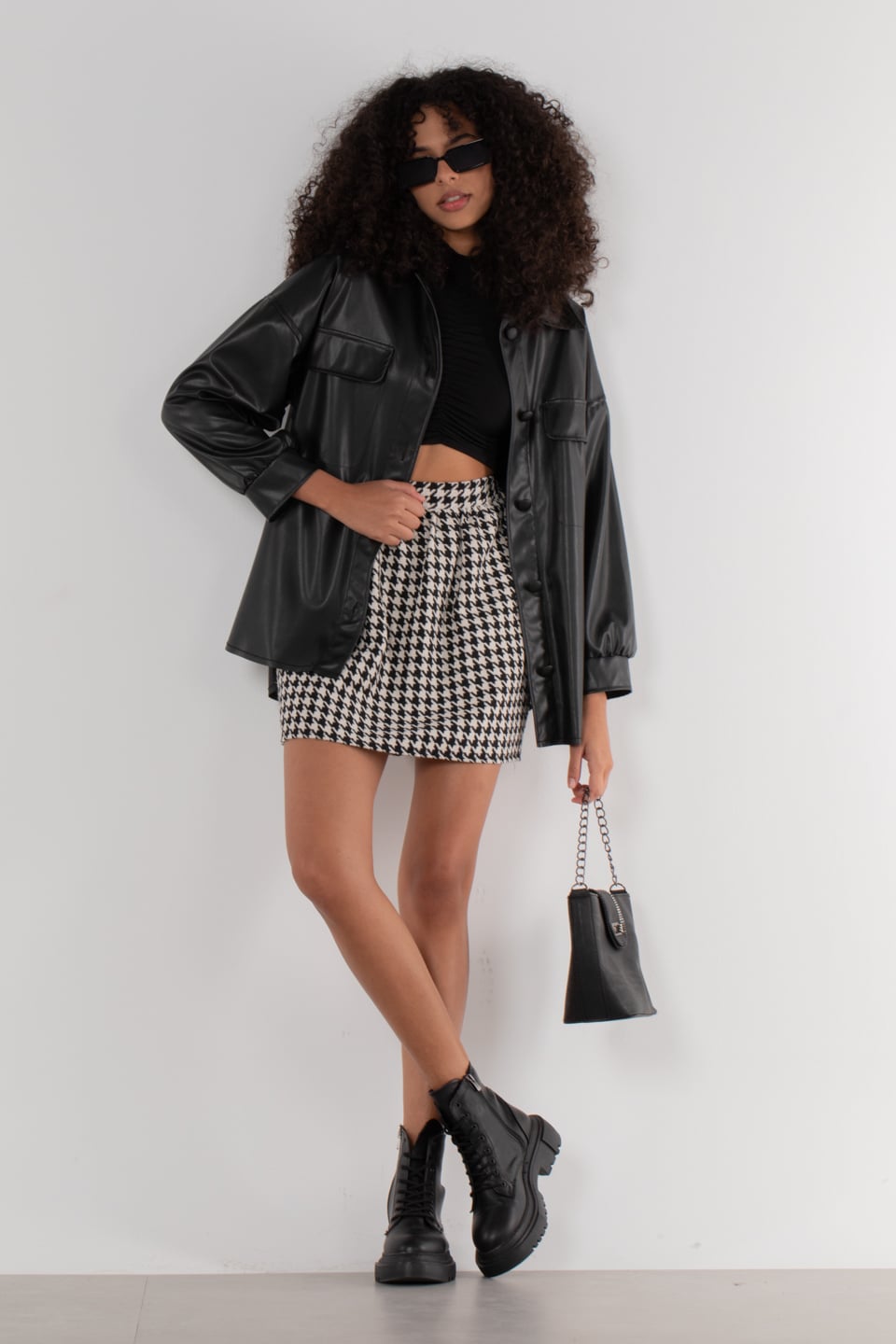 Deri görünümlü gömlek-6249 Siyah