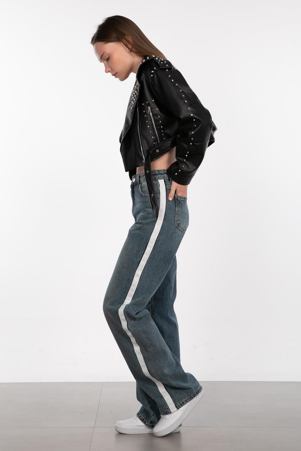 Deri görününlü droplu ceket-2276 Siyah