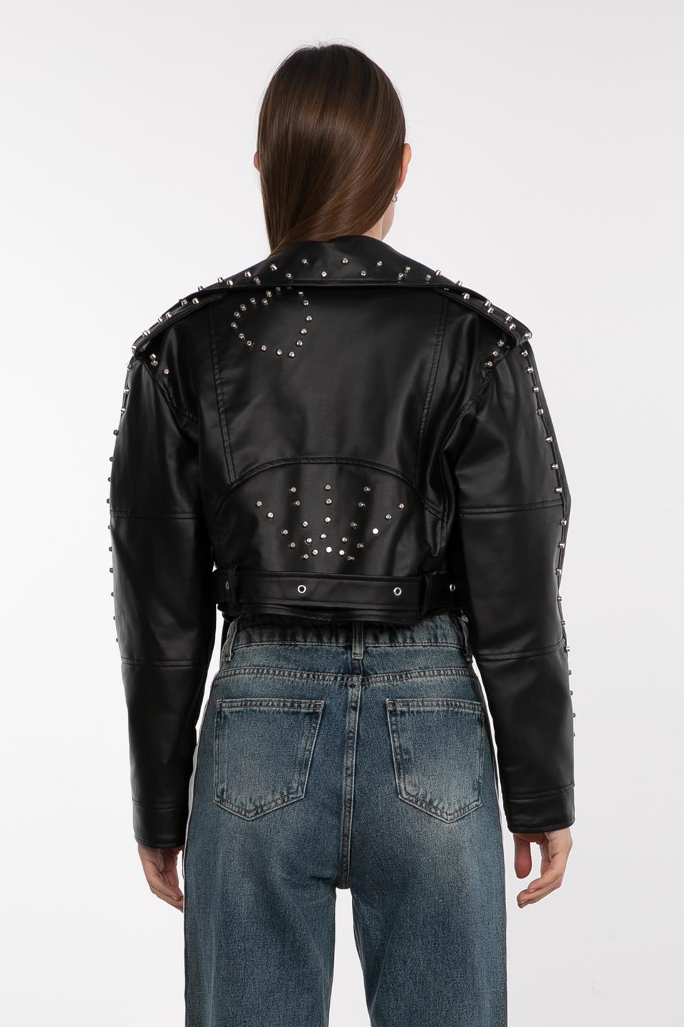 Deri görününlü droplu ceket-2276 Siyah