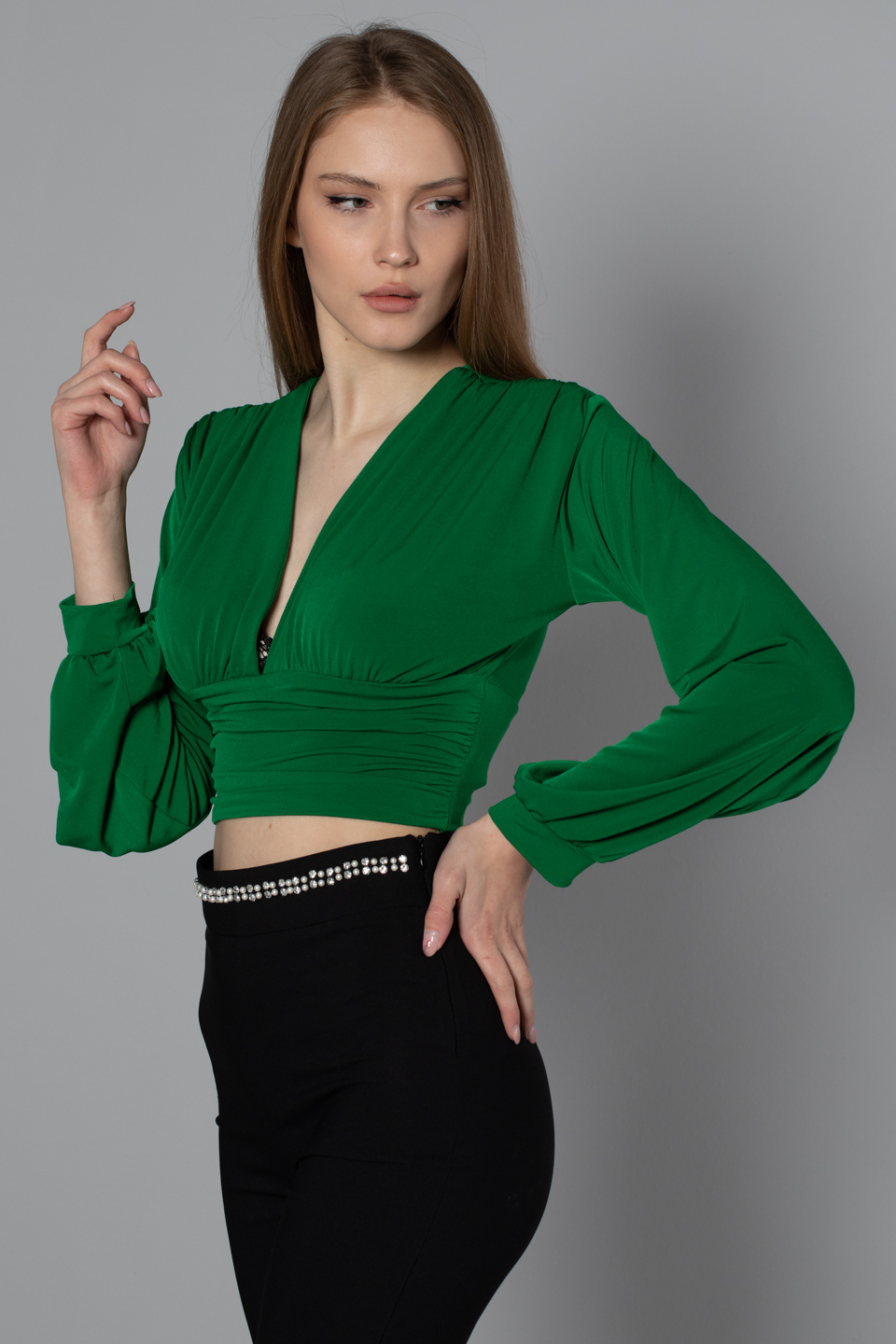 Derin v yaka bluz-4004 Benetton