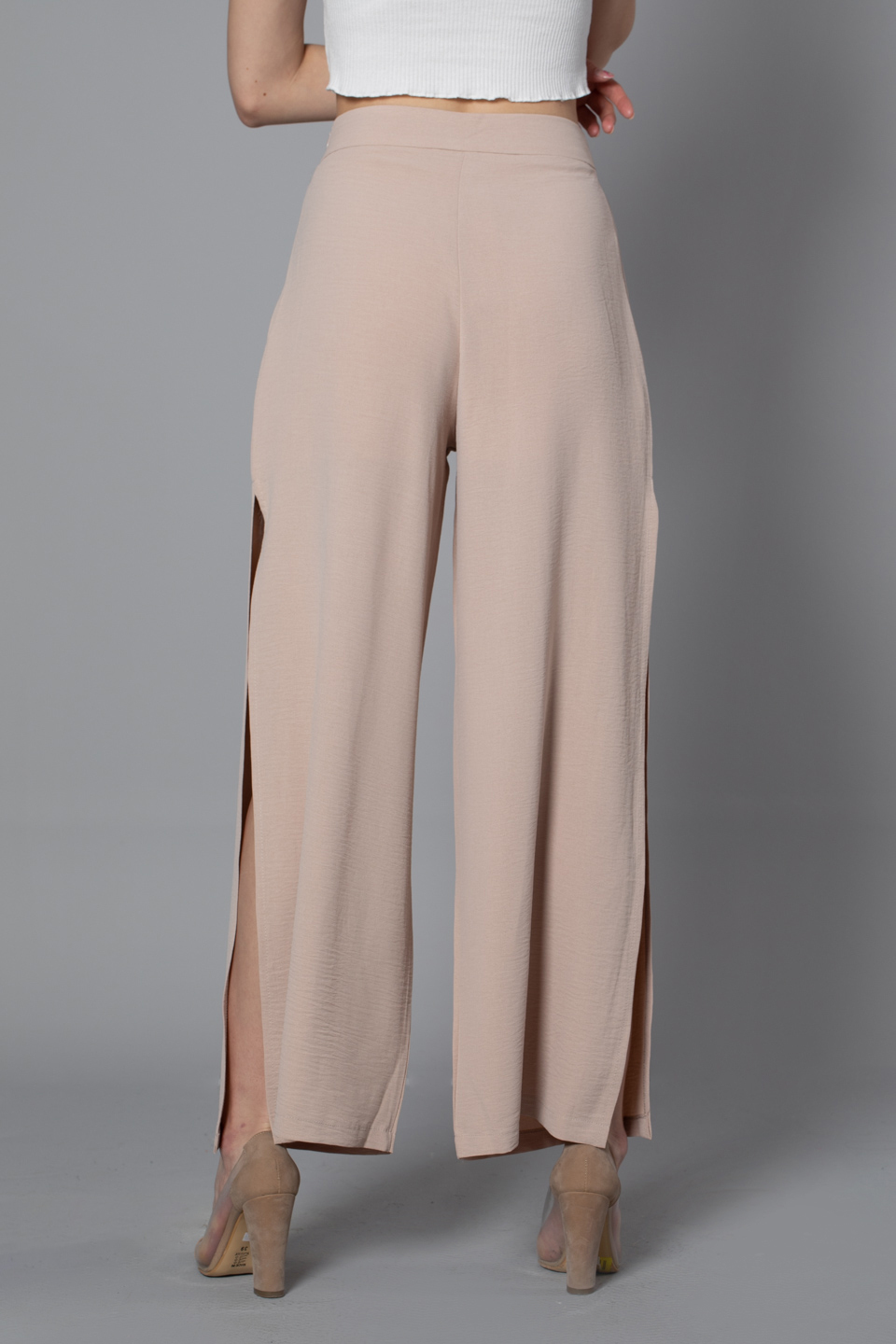 Derin yırtmaçlı pantolon-3632 Taş