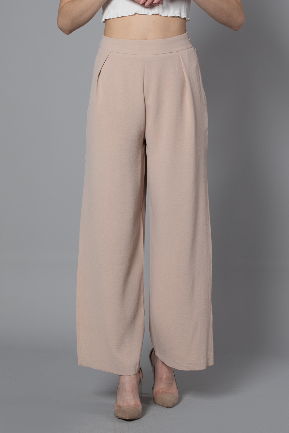 Derin yırtmaçlı pantolon-3632 Taş