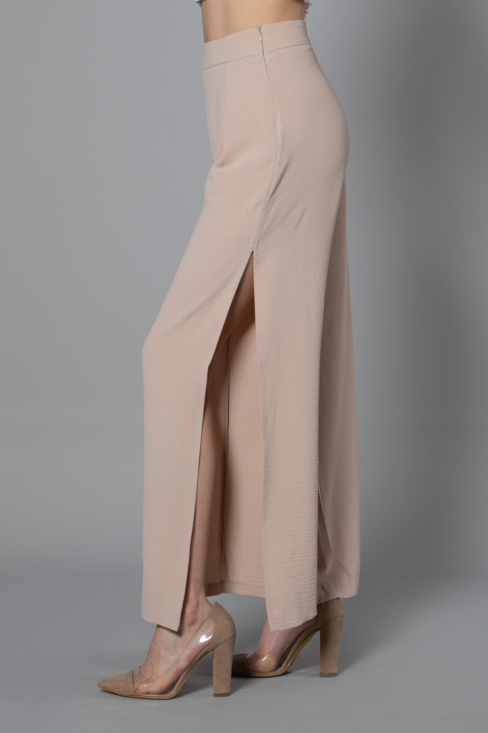 Derin yırtmaçlı pantolon-3632 Taş