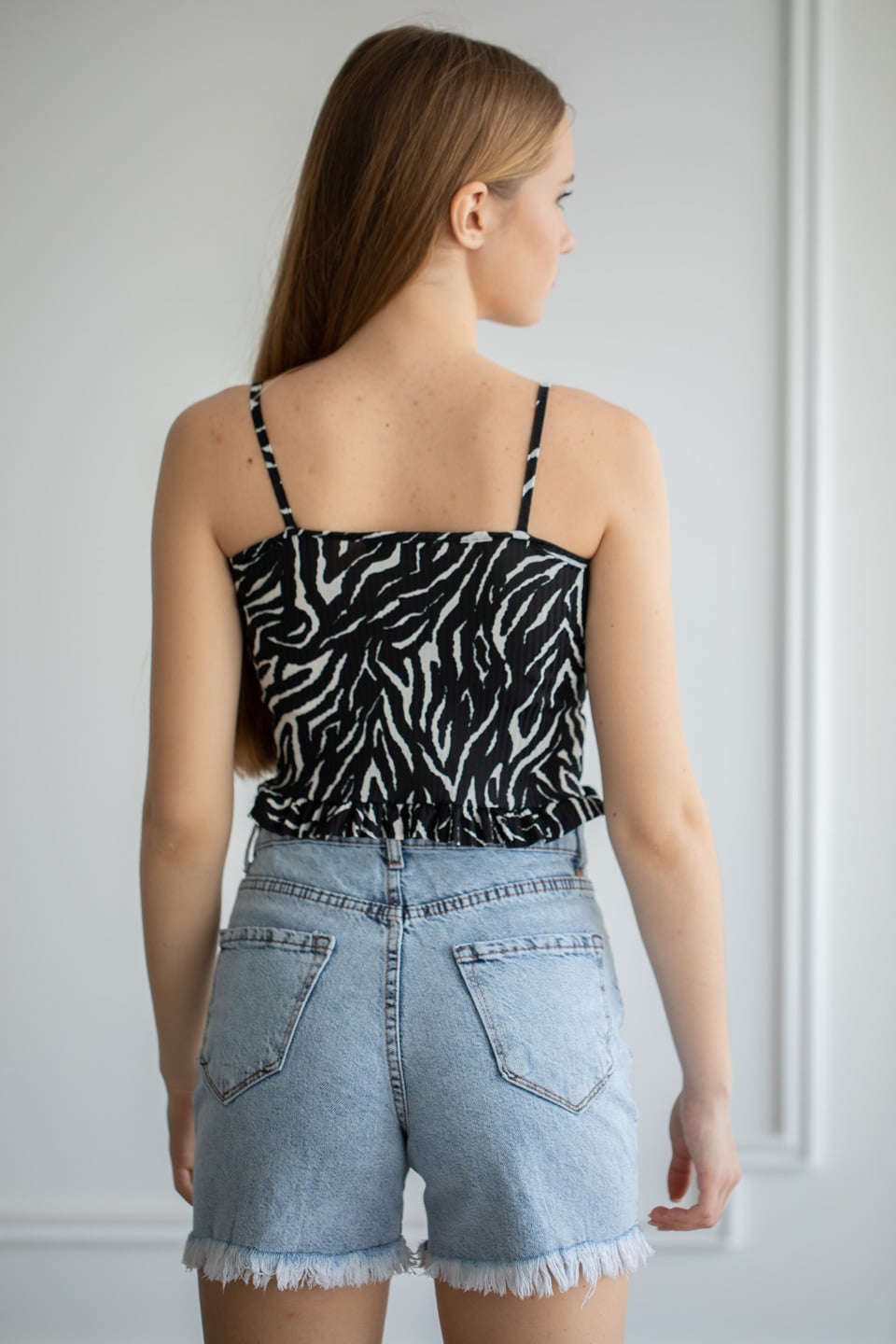 Desenli Altı Fırfırlı Body - Siyah Zebra