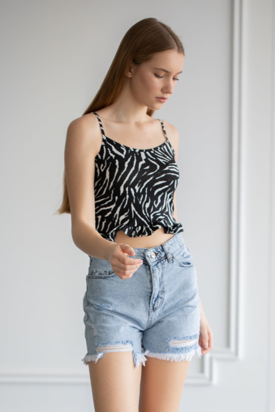Desenli Altı Fırfırlı Body - Siyah Zebra