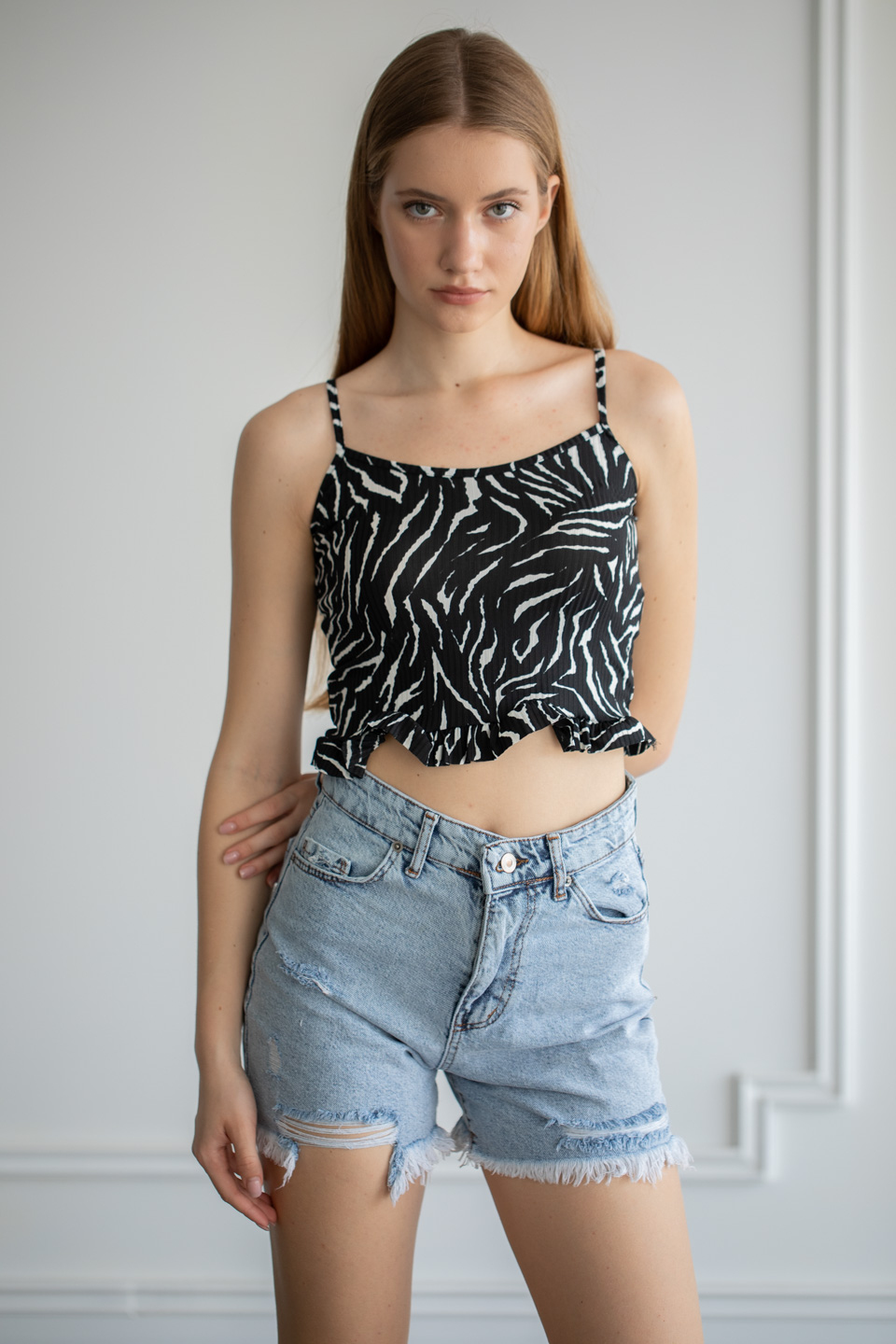 Desenli Altı Fırfırlı Body - Siyah Zebra