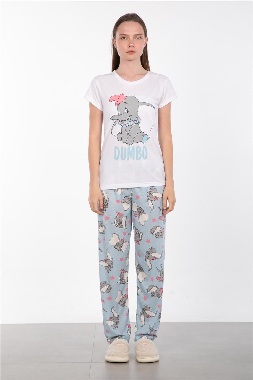 Desenli bisiklet yaka pijama takımı-2042 Gri Fil