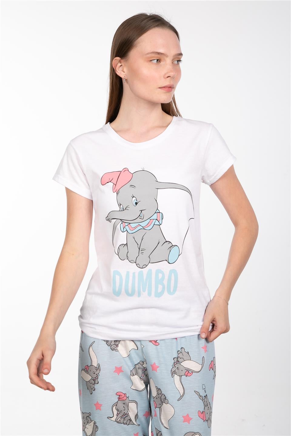 Desenli bisiklet yaka pijama takımı-2042 Gri Fil