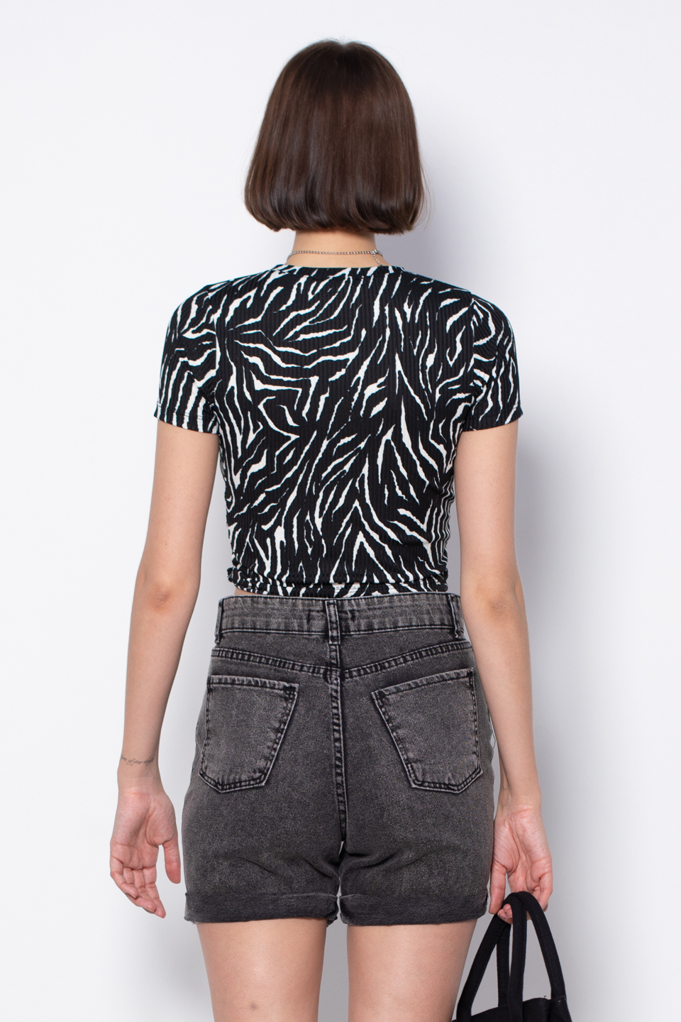 Desenli crop bluz-6080-1 Siyah Zebra