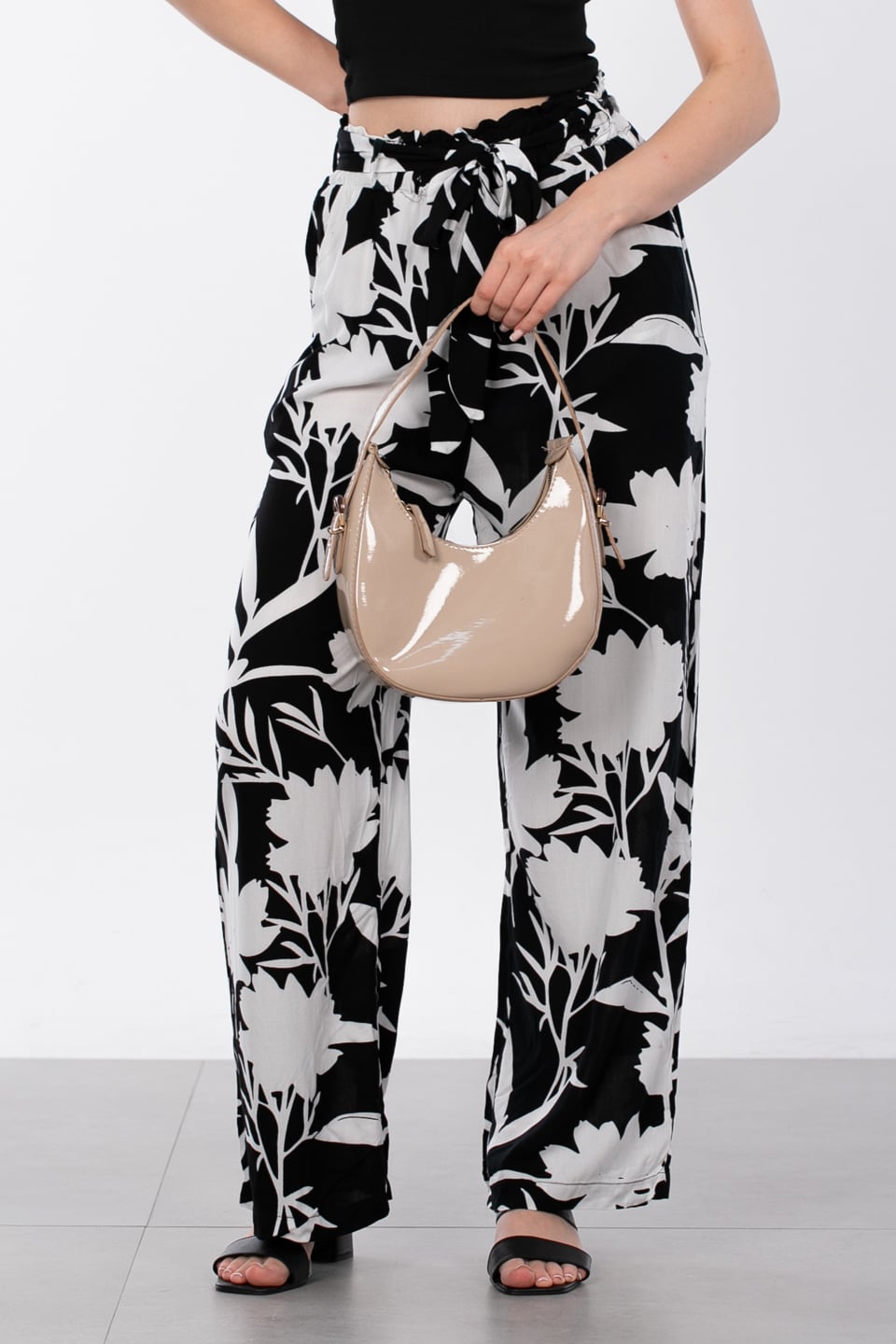 Desenli pantolon-4801 Siyah/Ekru