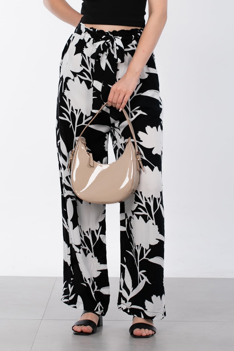 Desenli pantolon-4801 Siyah/Ekru