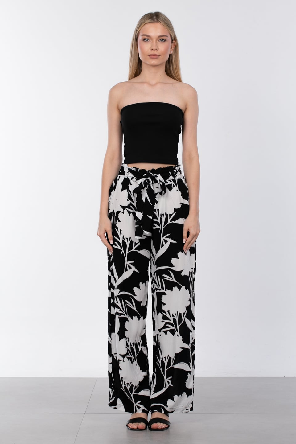 Desenli pantolon-4801 Siyah/Ekru