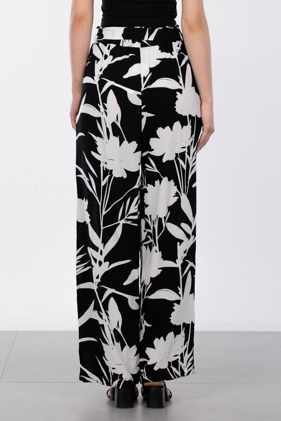 Desenli pantolon-4801 Siyah/Ekru