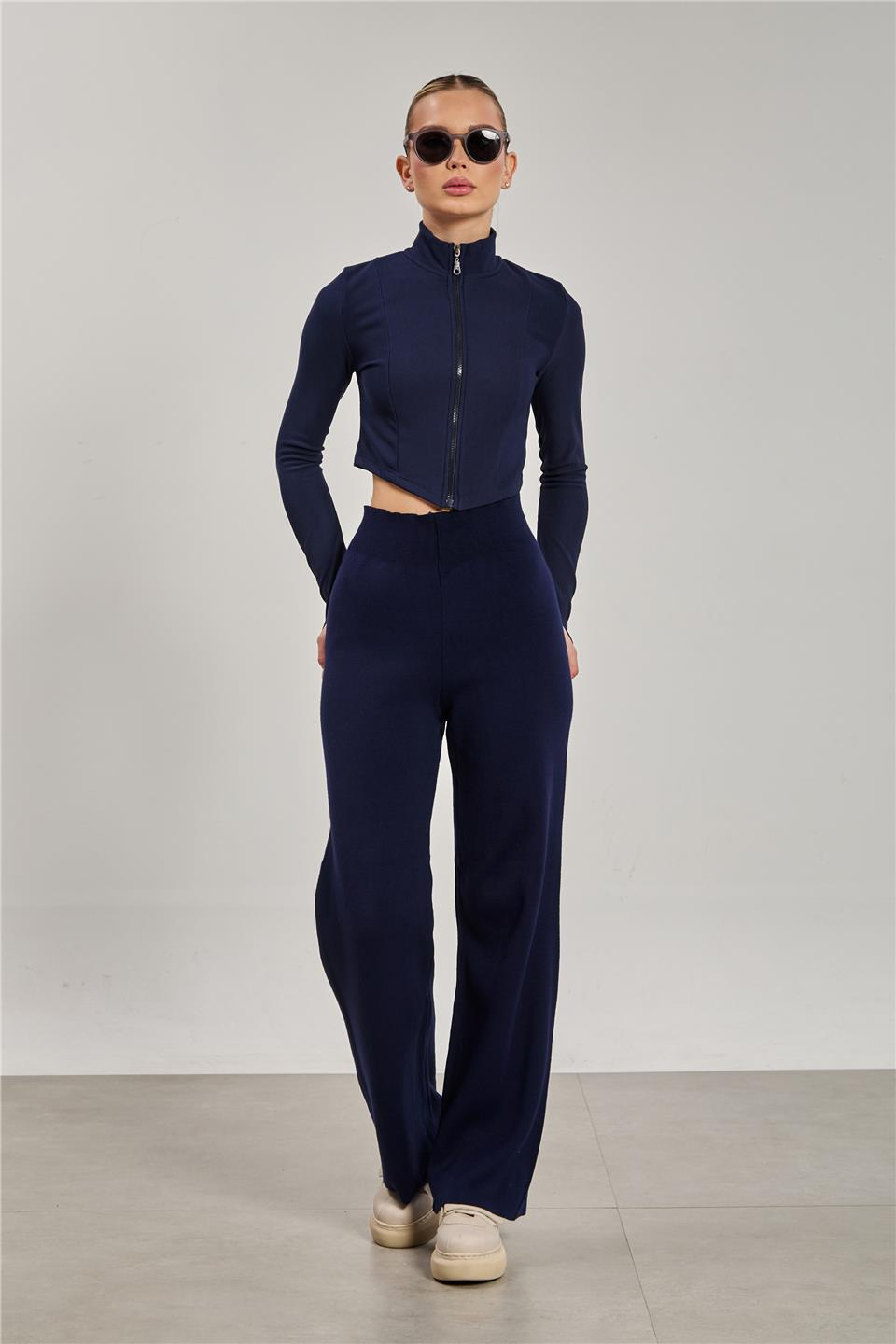 Dik yaka fermuarlı body-1776 Lacivert