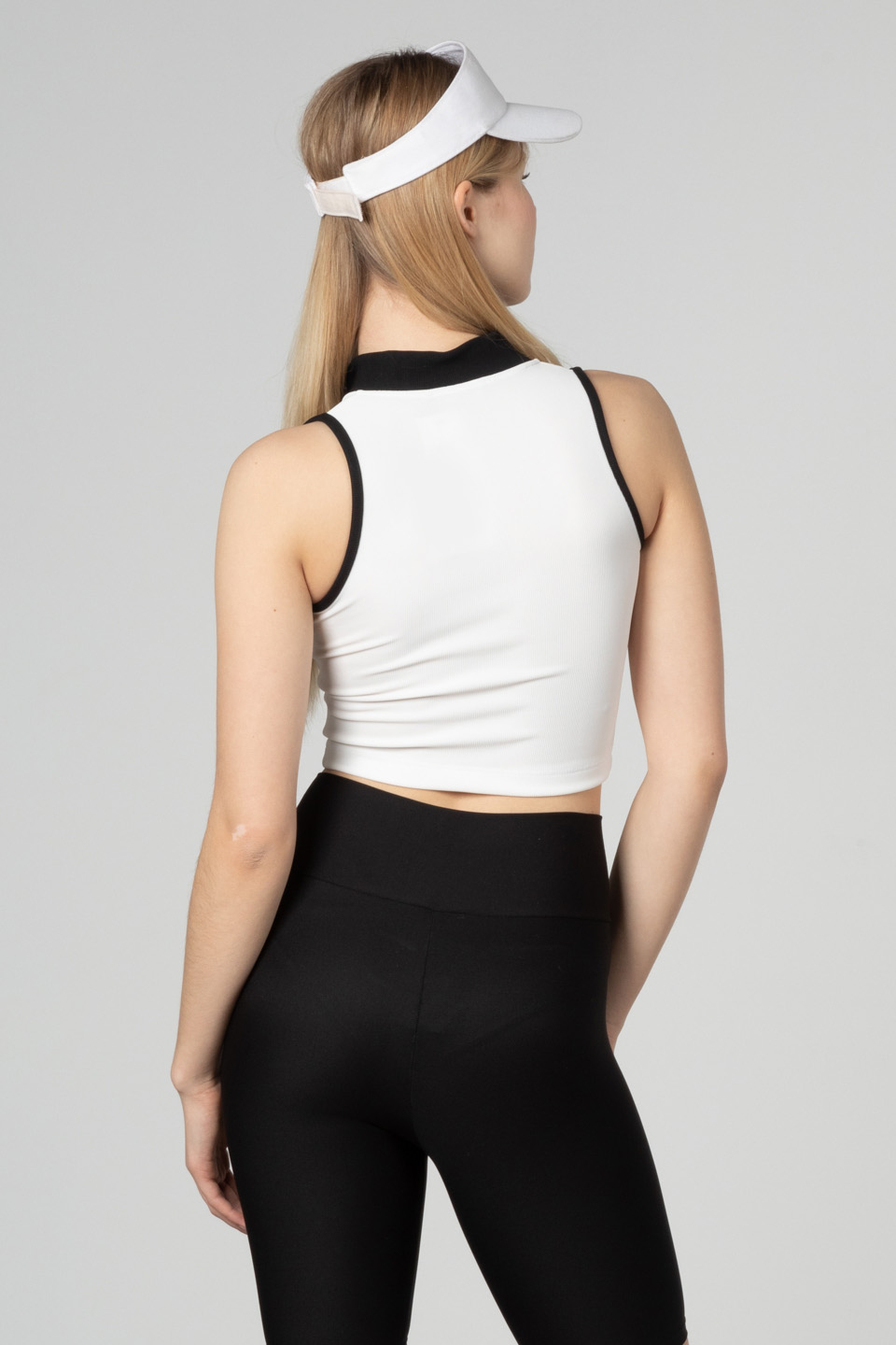 dik yaka fermuarlı body-5087 Beyaz