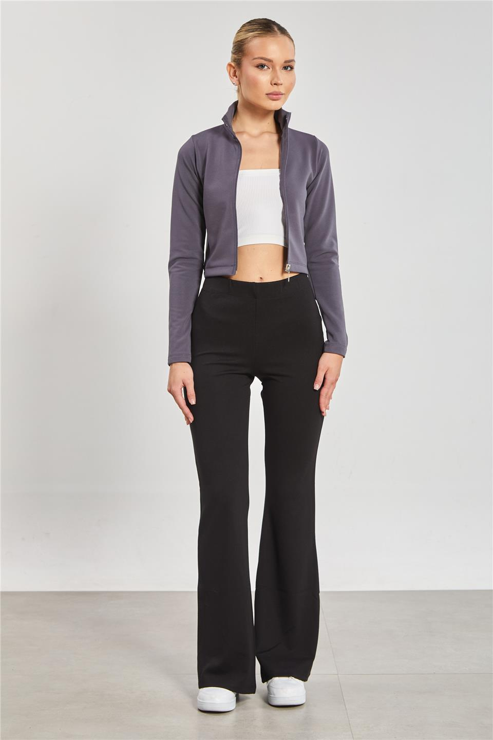 Dik yaka fermuarlı body-612-31 Füme