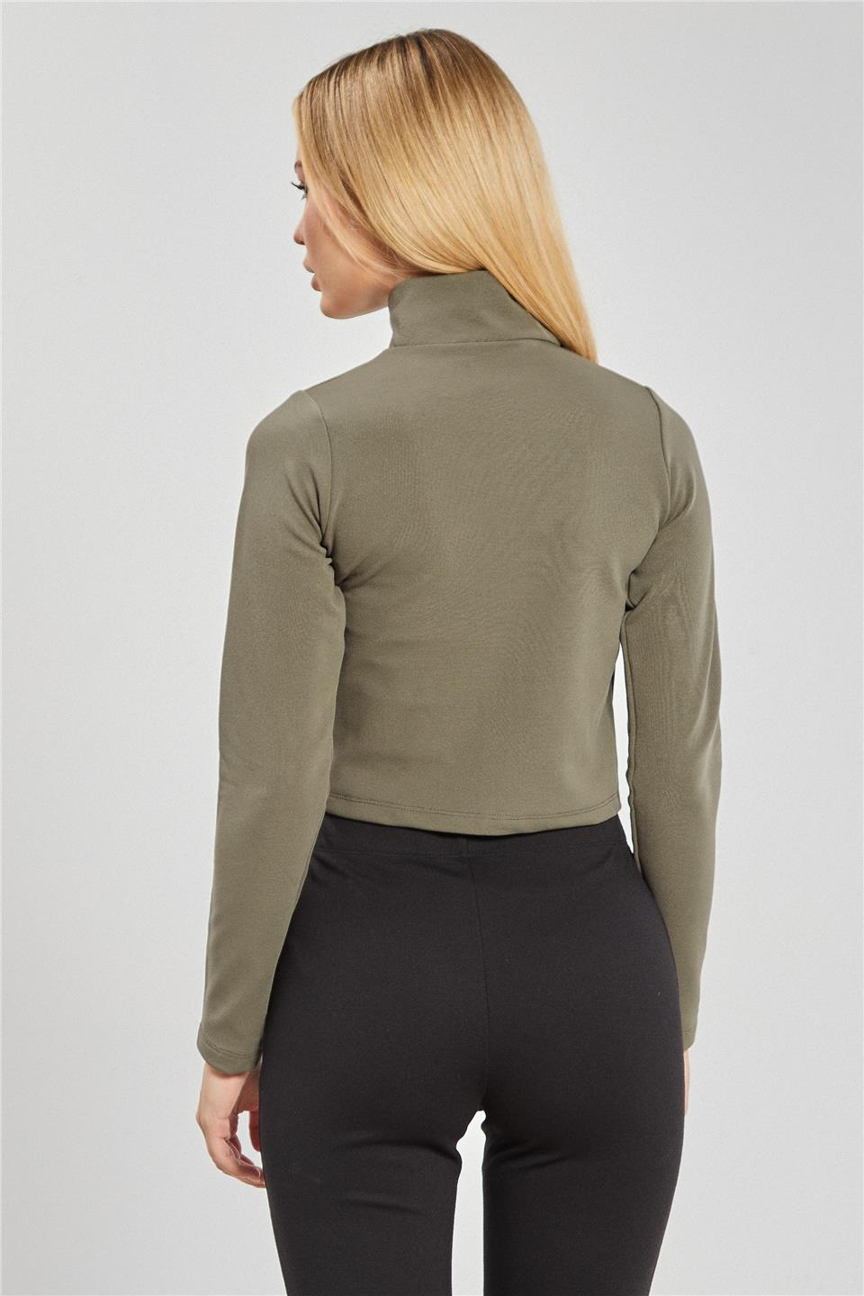 Dik yaka fermuarlı body-612-31 Haki