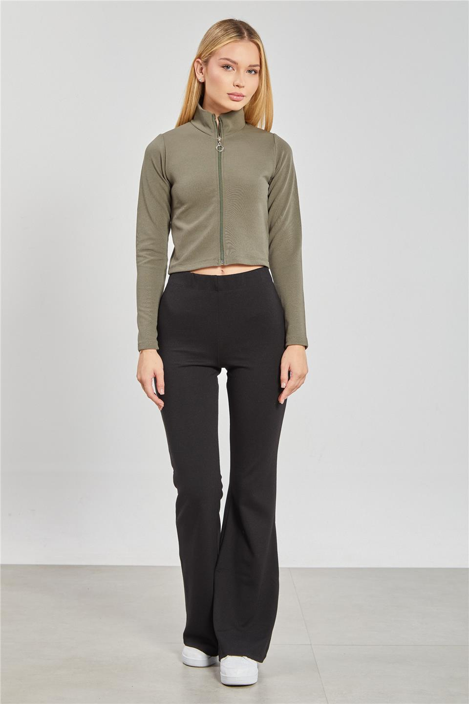 Dik yaka fermuarlı body-612-31 Haki