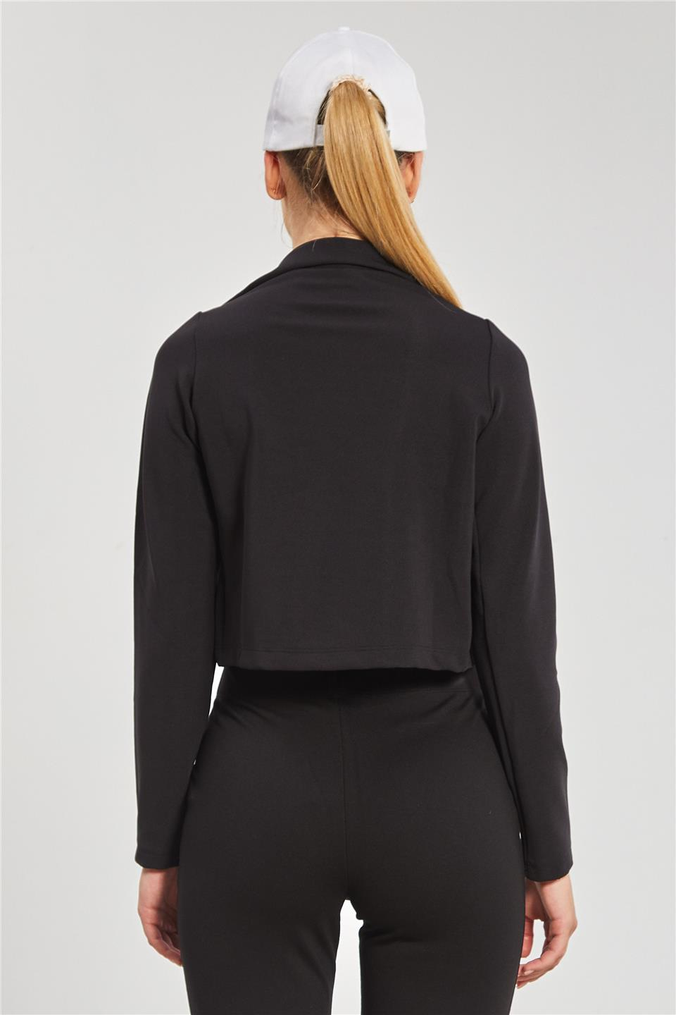 Dik yaka fermuarlı body-612-31 Siyah