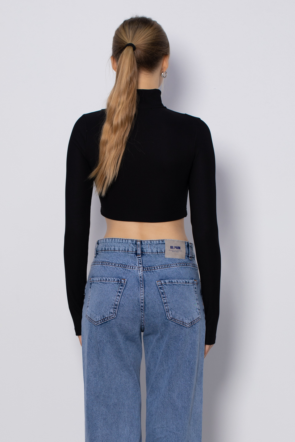 Dik yaka fermuarlı crop hırka-5389 Siyah