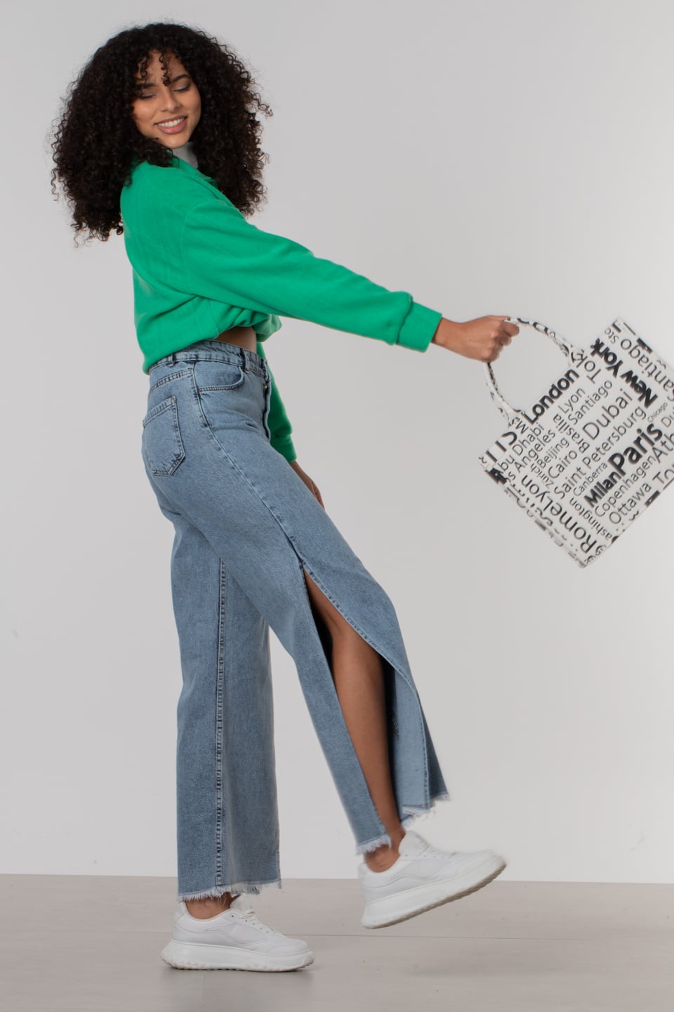 Dik yaka fermuarlı sweatshirt-7749 B.Yeşil