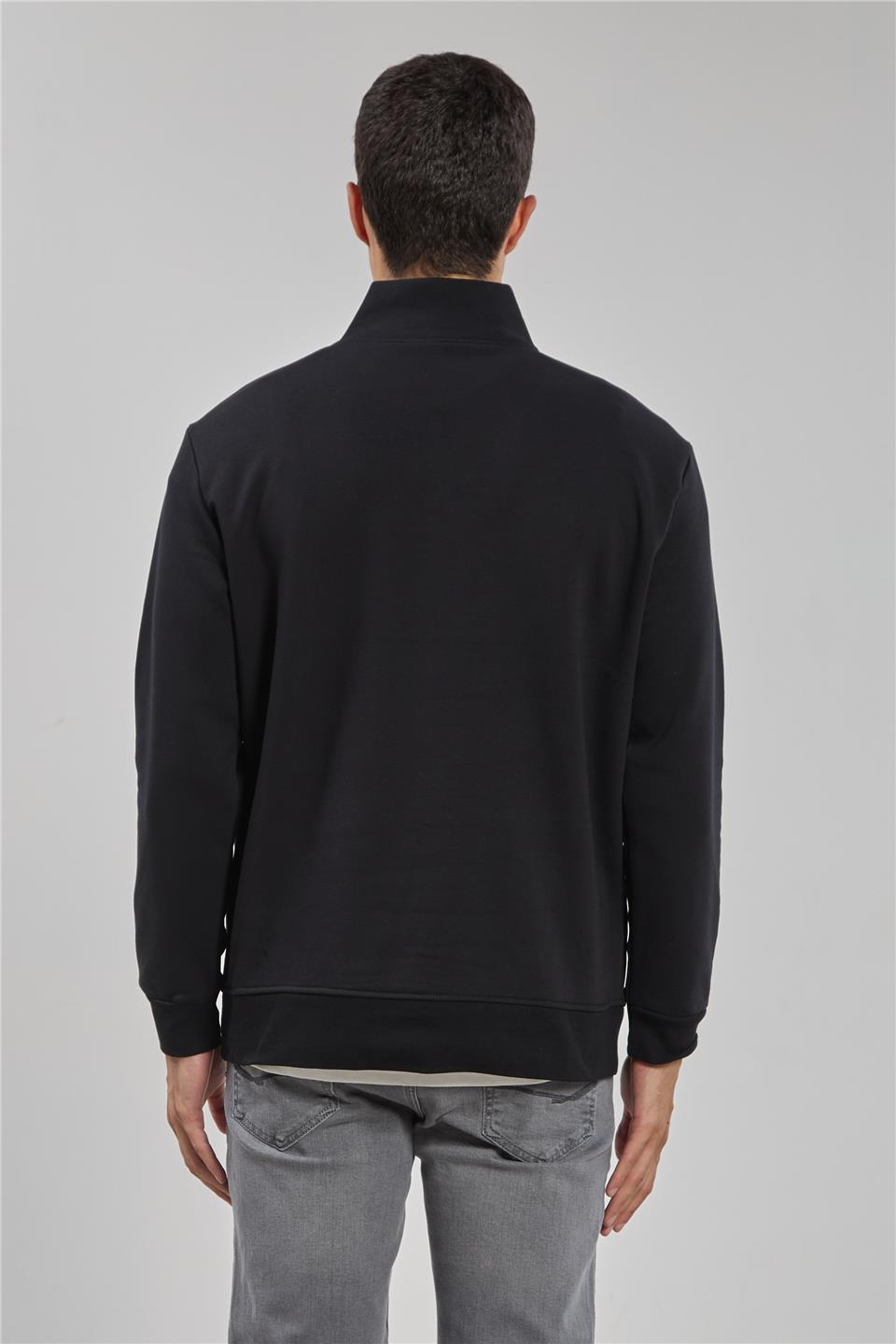 Dik yaka logolu sweatshirt-1219 Siyah