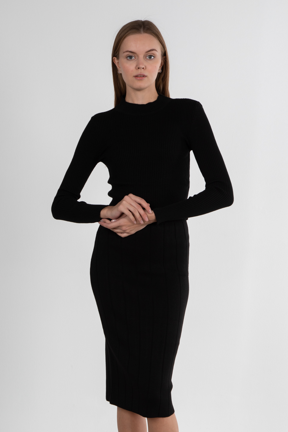 Dik yaka triko kazak-230011 Siyah