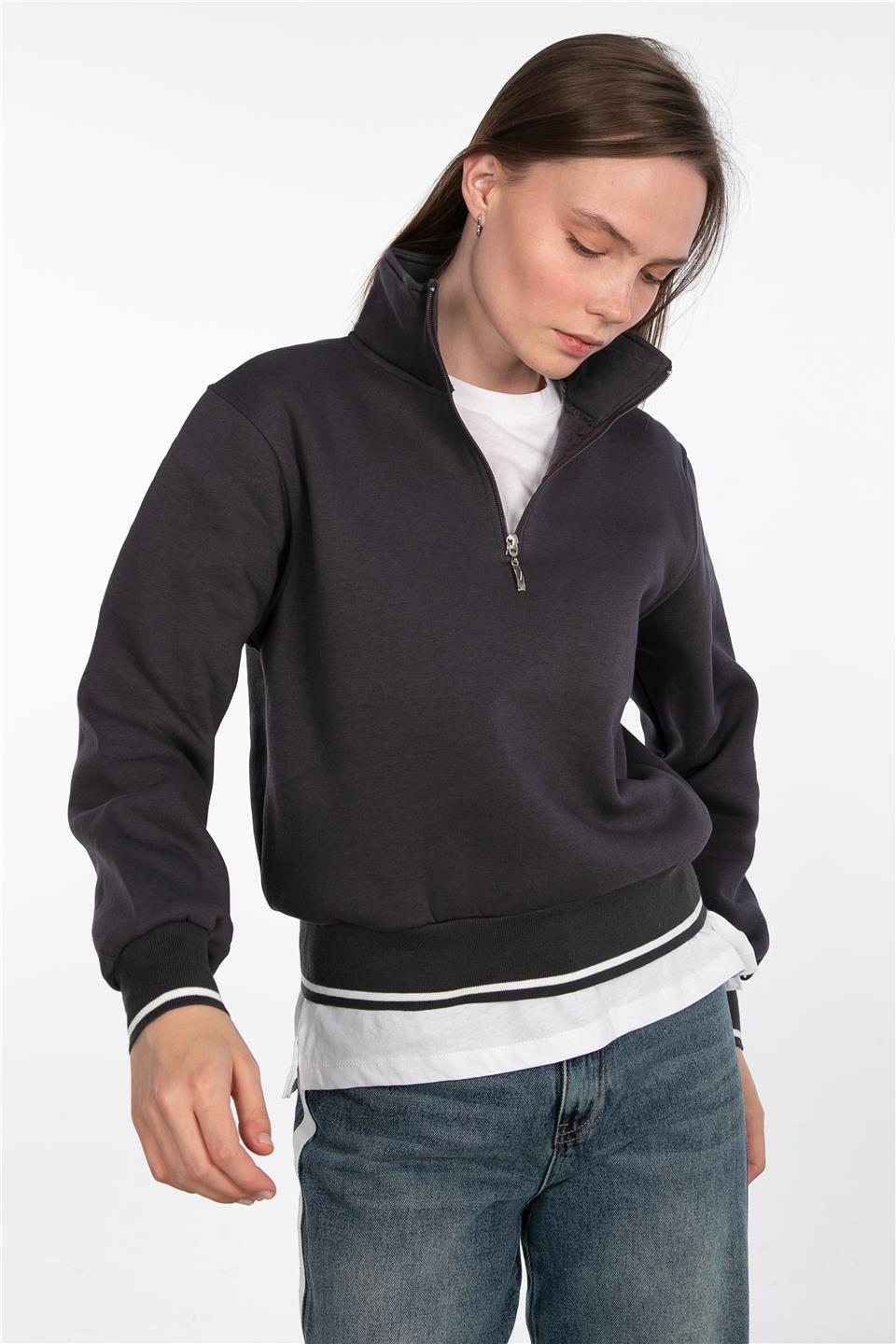 Dik yaka yarım fermuarlı sweatshirt-83-247 Antrasit